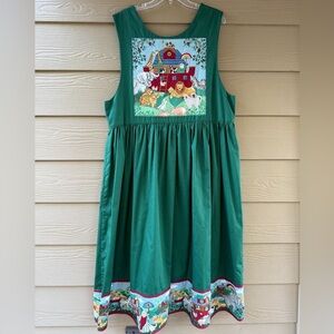 Vintage Handmade Noahs Ark Green Applique Sleeveless Women's Midi Dress Size XL